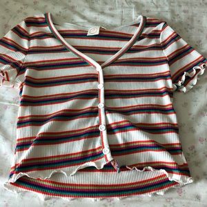 Rainbow Ruffle Button Up Crop Top